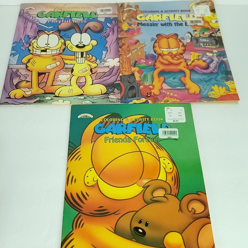 1996 Garfield Coloring Activity Book Set of 3 Friends Playful Messing With Best
